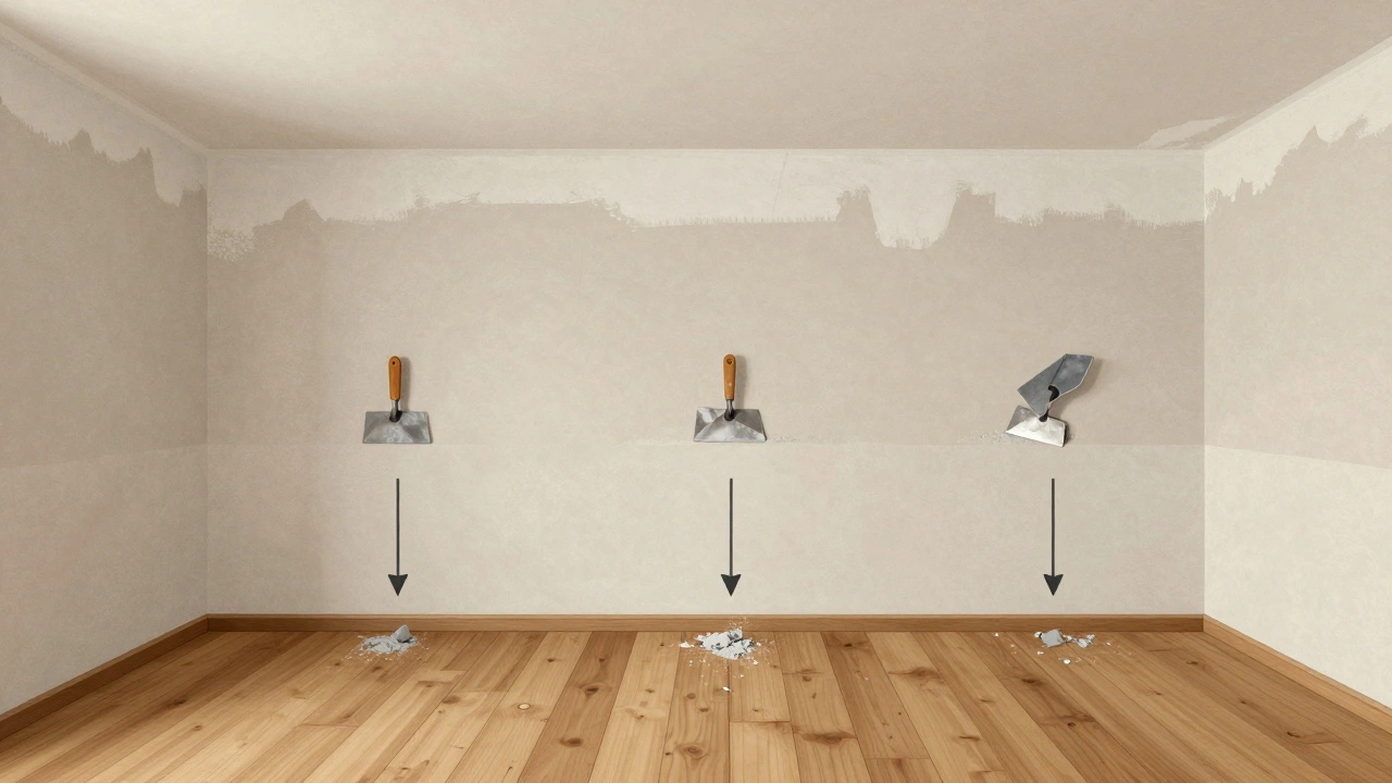 Схематичное изображение последовательности ремонта: потолок, стены, пол — слоями сверху вниз.