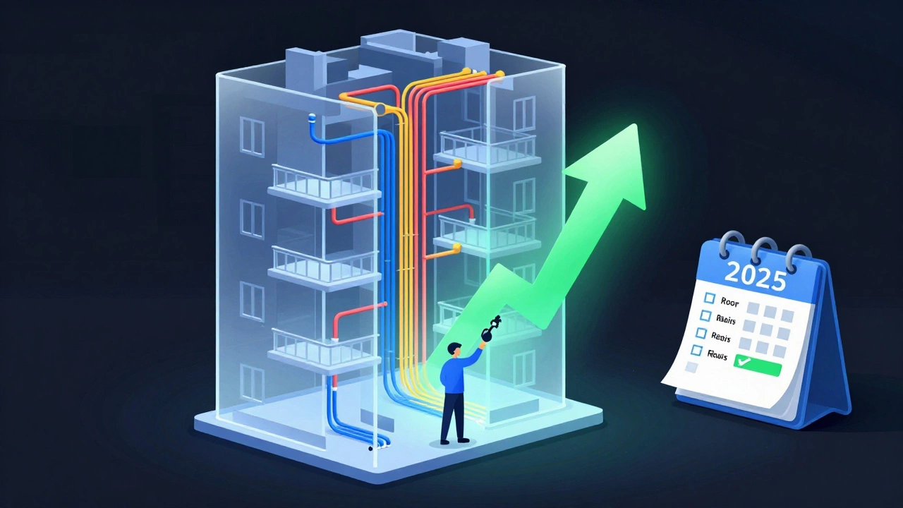 Прозрачная модель дома с подсвеченными инженерными системами и растущим показателем накоплений.