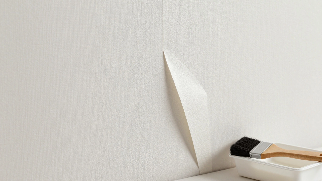 Современные флизелиновые обои на стене, нанесенные вручную, с матовой текстурой и едва заметным швом.