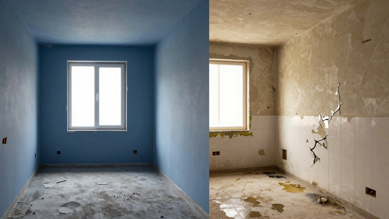 Сравнение правильной и неправильной предчистовой отделки: идеальные поверхности против трещин и плесени.