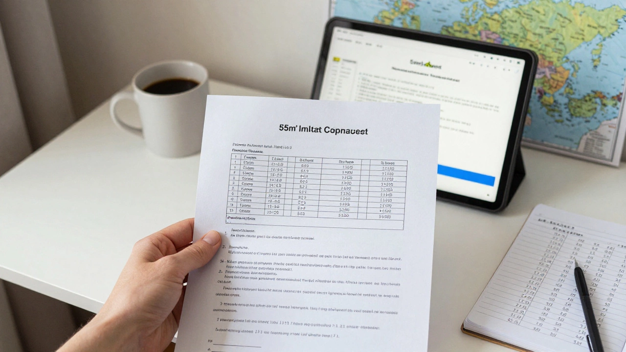 Рука держит договор рядом с таблицей материалов для ремонта, на фоне — скромный домашний офис с расчетами и картой Дальнего Востока.
