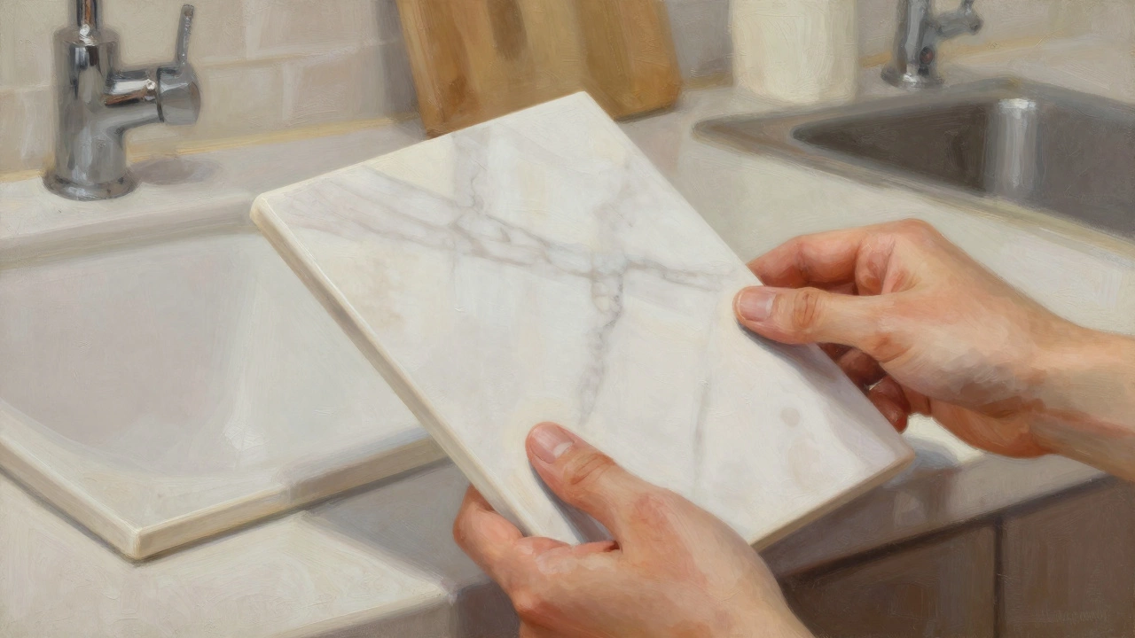 Сравнение мраморной и бюджетной плитки в квартире.