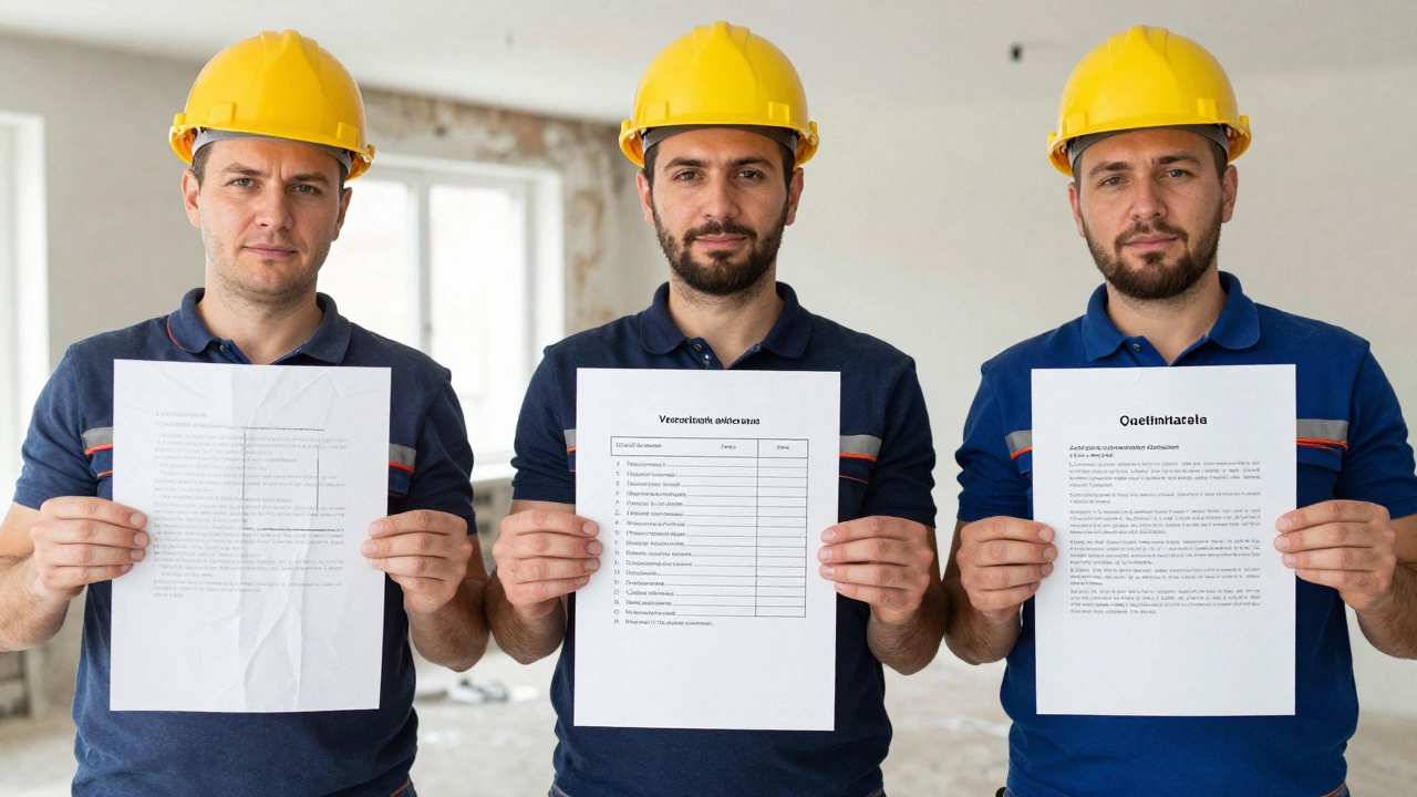 Три предложения по ремонту: одно расплывчатое, другое детализированное, третье — с официальным договором.