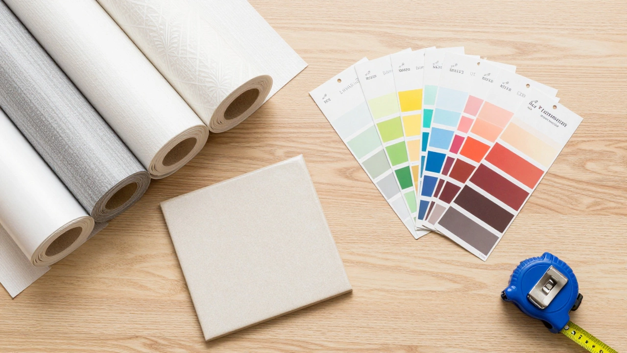 Образцы материалов для ремонта квартиры на рабочем столе