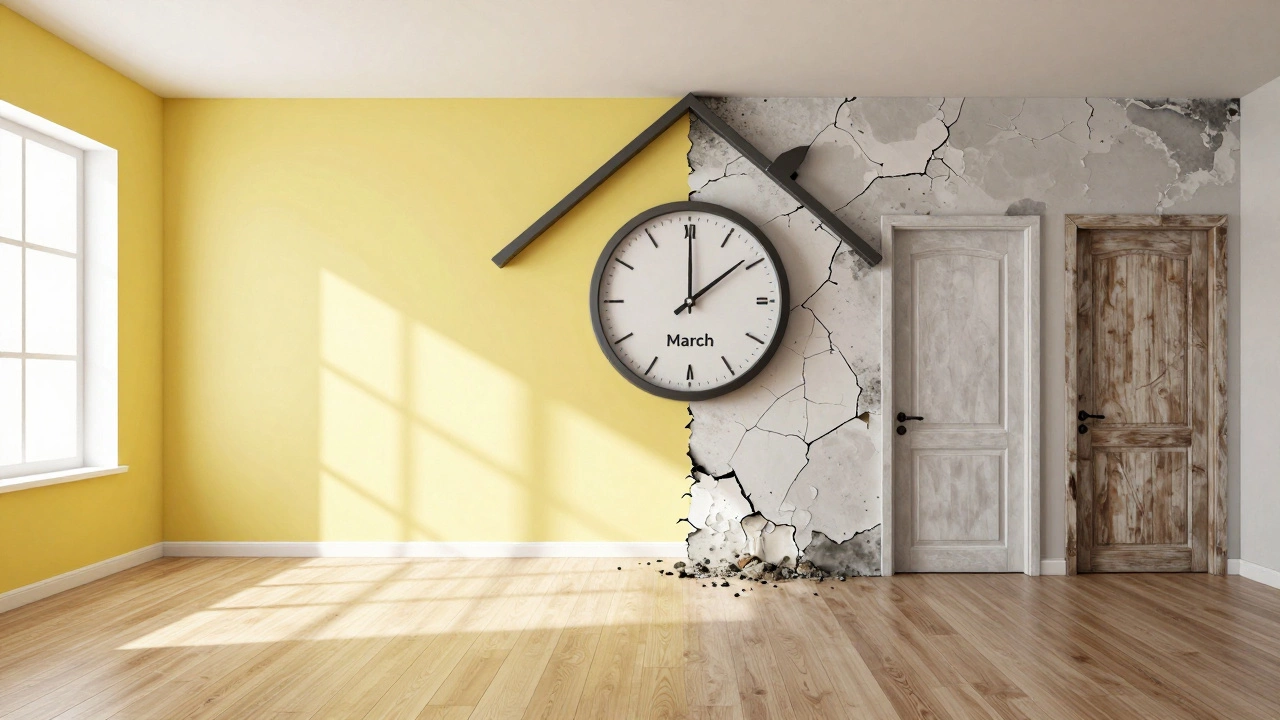 Сравнение идеального весеннего ремонта и разрушающегося зимнего в одной композиции.