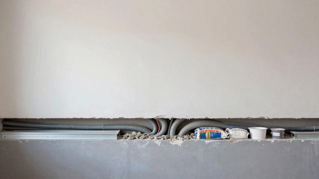 Схематичное изображение стены: чистовая отделка сверху и черновые материалы внутри